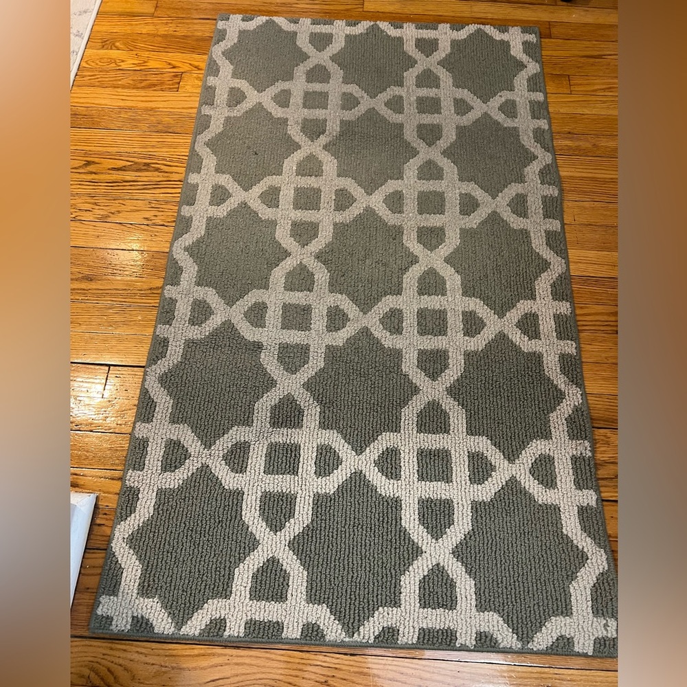 Green and Cream Geometric Rug
